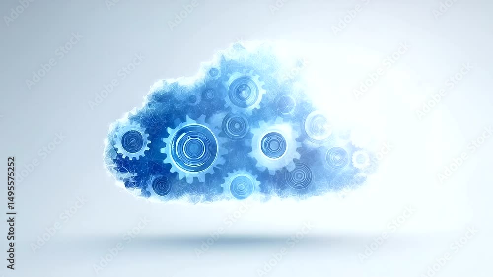 Poster futuristic cloud data transfer interface with digital technology elements.