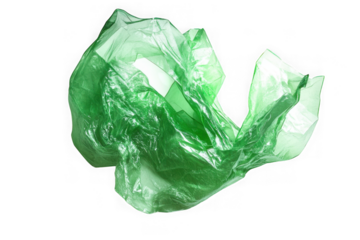 Green plastic bag texture recycle waste garbage rubbish polyethylene packaging material isolated on transparent background
