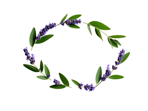 Beautiful purple floral wreath with lush green leaves for spring and summer decorations