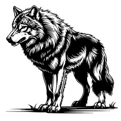Majestic Wolf Outline Vector Black and White SVG Illustration