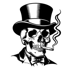 Skull Smoking Cigar in Top Hat Vector Illustration