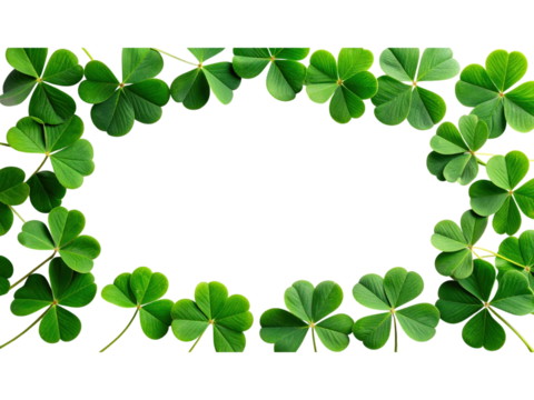 Vibrant green four leaf clover frame on white background for st. patrick's day designs