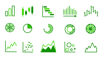 Set of various colorful charts and graphs on a white background. Concept of data visualization and analytics. Vector illustration