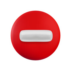 Vector cartoon 3d no entry traffic sign. 3d Render of red round road stop sign. Plastic navigation direction icon for infographic, web, app, design, game.