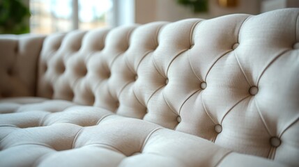 Obraz premium Luxurious tufted headboard with soft upholstery, adding comfort and elegance to bedroom.