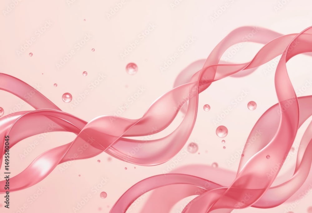 Poster flowing pink ribbons with bubbles create a soft and elegant background