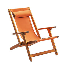 Sport Inspired Reclining Wooden Beach Chair with a Leather Seat Isolated on Transparent Background