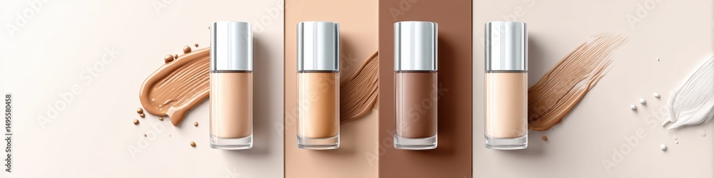Poster high quality foundation shades arranged on a colorful backdrop with stylish setup and blank copy are