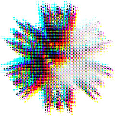 Dot mandala with multiple colored outlines and a dedicated sector for copying text. Vector.