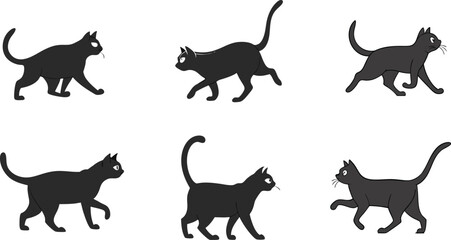 Black Cat Walk Cycle Silhouette – Vector Animation Frames Set