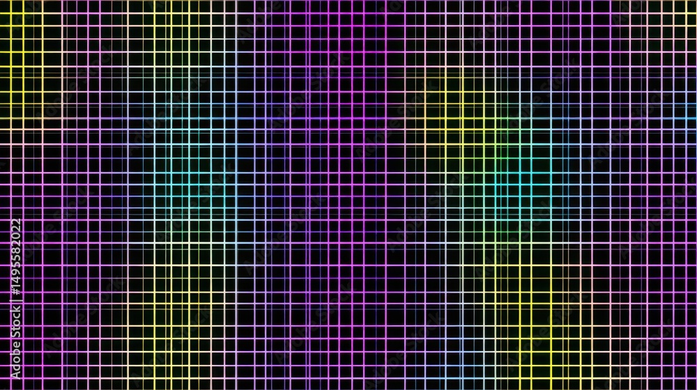 Poster colorful grid pattern with vibrant hues and black background creating an abstract visual effect for 