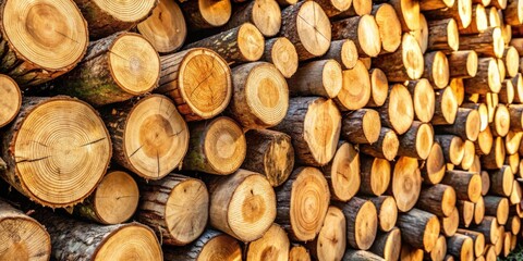 A Stack of Neatly Arranged Wooden Logs, Showing Detailed Cross-Sections and Warm Golden Hues Under Sunlight