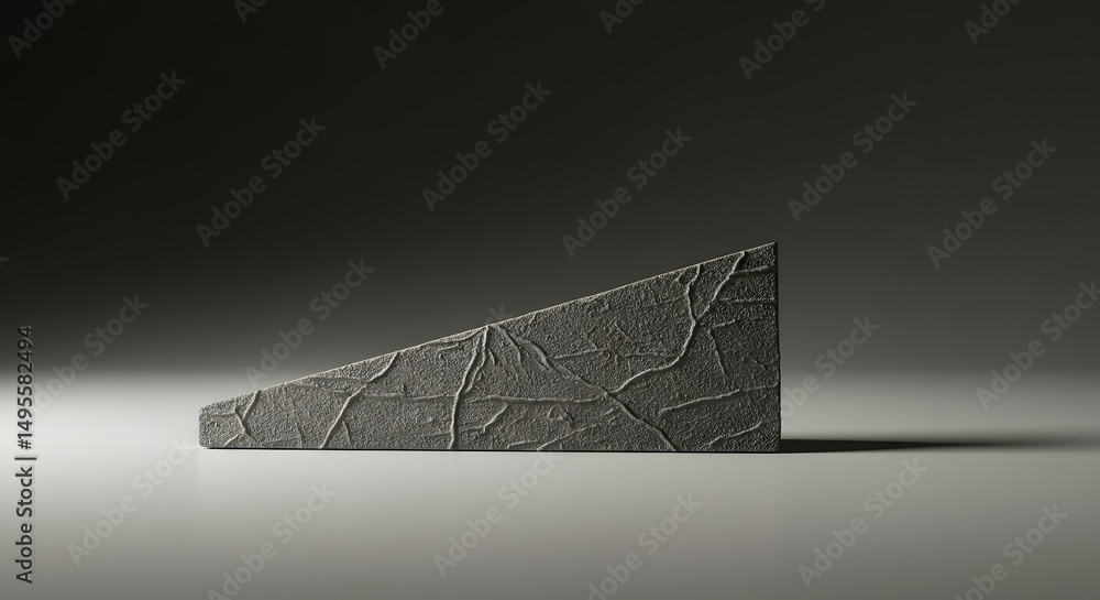 Poster abstract gray triangular sculpture textured stone-like 3d render