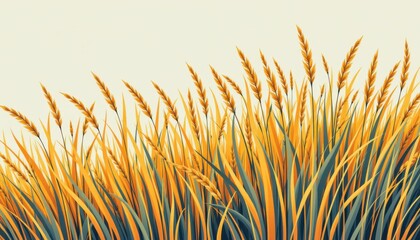radiant prairie grass in an illustrative style, with wheat gold and sage colors, crisp lines, detailed leaves, harmonious vibe, high resolution