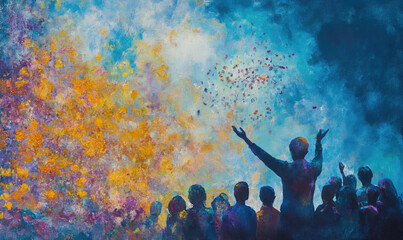 Colorful celebration joyful crowd uplifting spirit