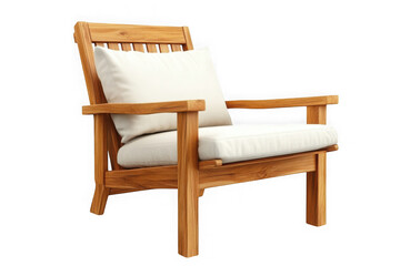 Wooden outdoor chair with cushion furniture patio deck relax seat summer wood garden backyard isolated on transparent background