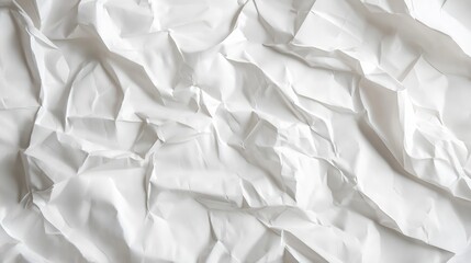 White crumpled paper texture with detailed folds and wrinkles, high-resolution background for design and creative use
