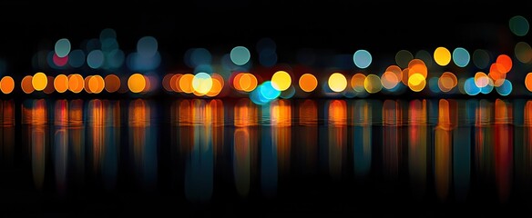 Bokeh city lights reflected on water