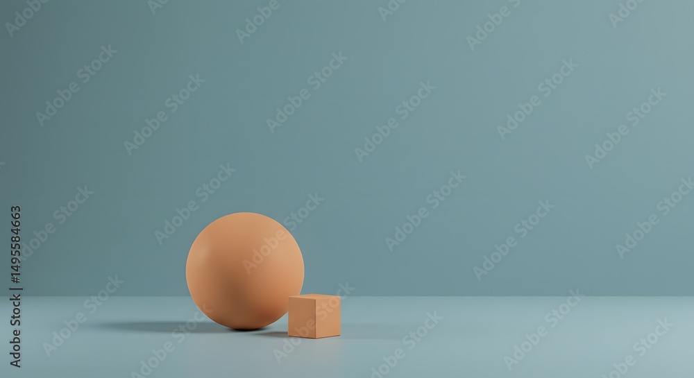 Poster abstract minimalist sphere and cube composition elegant 3d render of geometric shapes on a pastel ba