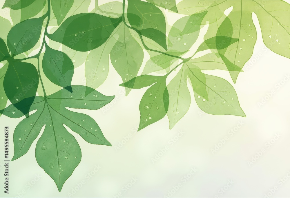 Poster green leaves creating a serene and calming background design