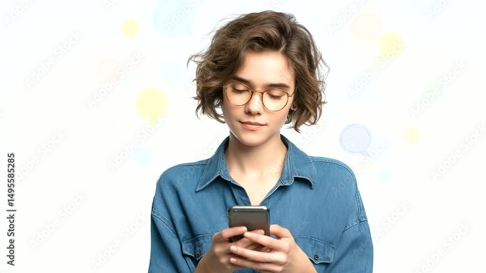 Poster Person using a smartphone with animated message bubbles illustrating seamless communication.
