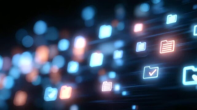 Cutting-edge 3D interface for organizing digital documents in a futuristic style.