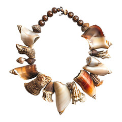 Bold Bohemian Shell Necklace Featuring an Asymmetrical Design Isolated on Transparent Background