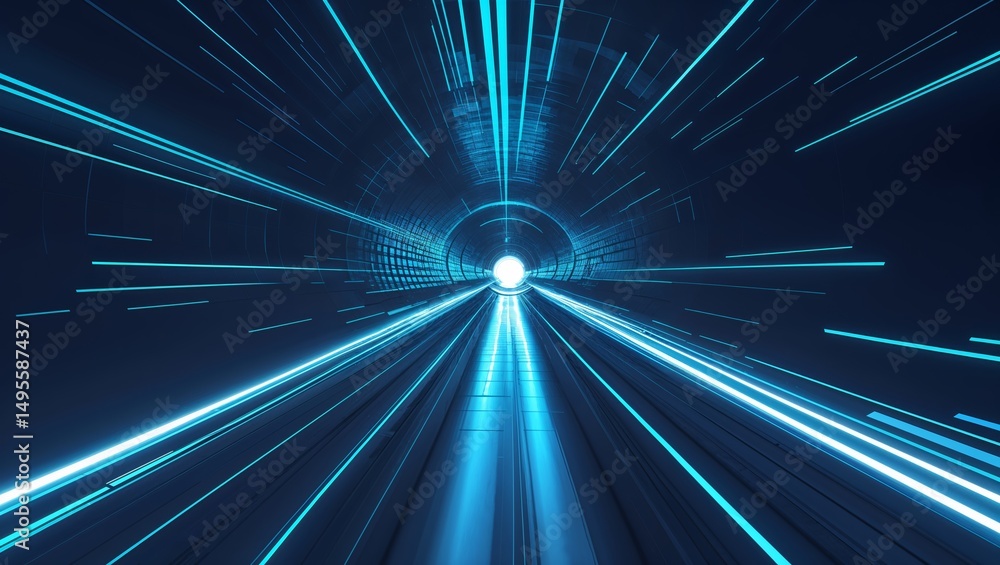 Poster dynamic light streaks create a vibrant tunnel effect suggesting speed and motion in a futuristic set