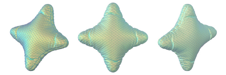 3D shape star pillow with soft pastel green fabric and iridescent textile surface