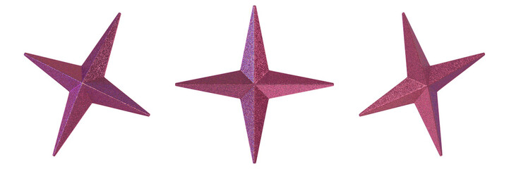 3D rendered geometric four-pointed star with metallic pink glittery texture and futuristic look 3D shape