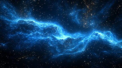 Fototapeta premium Blue Nebula in Dark Space with Bright Stars