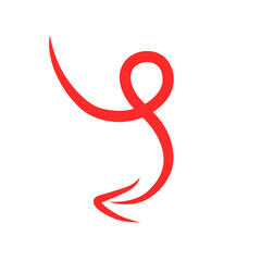 Abstract crimson arrow with swirling path on contrasting dark background