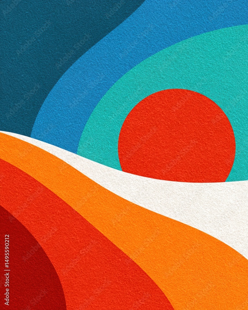 Poster bold colors and dynamic curves in vibrant abstract patterns