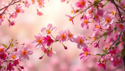 Obraz premium Assorted spring blooms floating mid-air, soft background, plant, happy