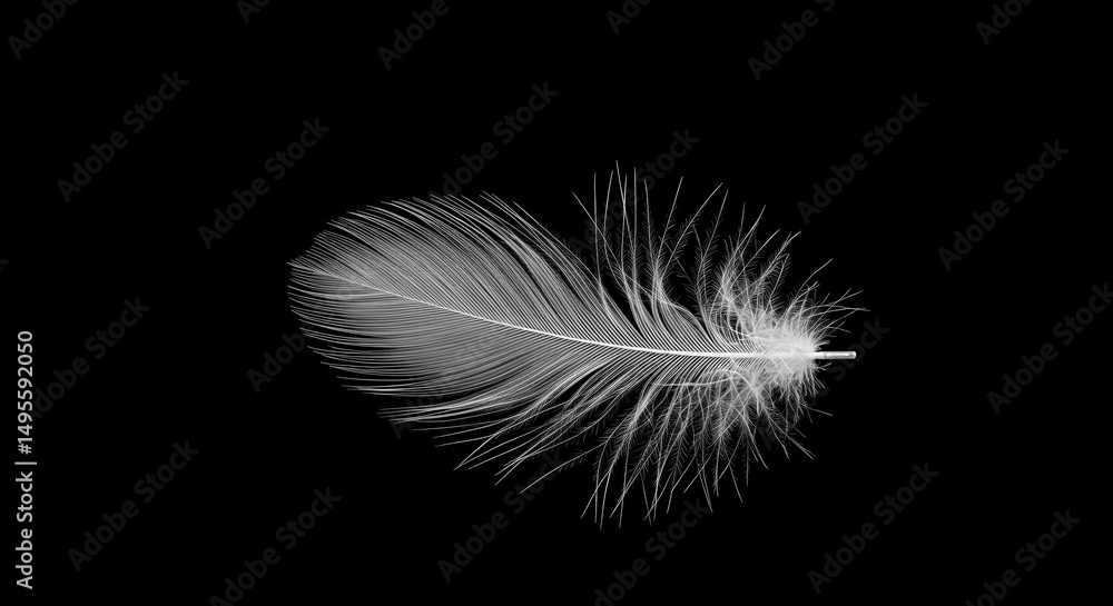 Aufkleber delicate white feather isolated on black background a high-resolution macro photograph of a single b
