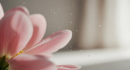 Close-up Photography of Delicate Pink Flower Petals with Water Droplets, Soft Focus Background, Spring Bloom, Nature Photography, Floral Macro Image