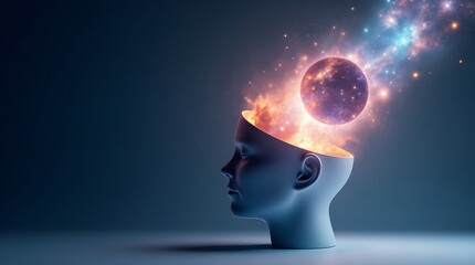 Obraz premium Human Mind with Expanding Universe Inside Head – Concept of Cosmic Intelligence