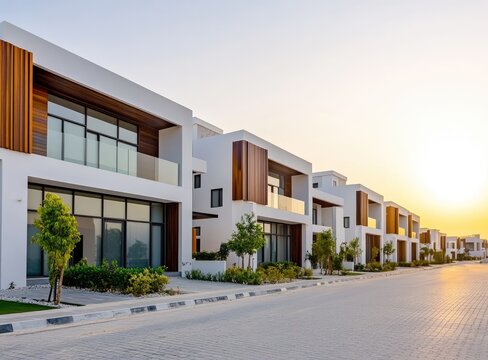 Modern luxury villas sunset desert residential