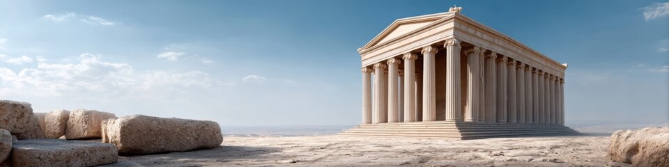 Obraz premium Stunning depiction of the First Temple in Jerusalem within a vibrant landscape featuring a bright sky