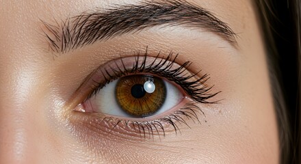 Obraz premium Close-up of a Woman's Eye with Beautiful Brown Iris and Long Eyelashes High-Resolution Photography