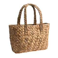 Bohemian Straw Tote Bag with Creative Woven Details Isolated on Transparent Background