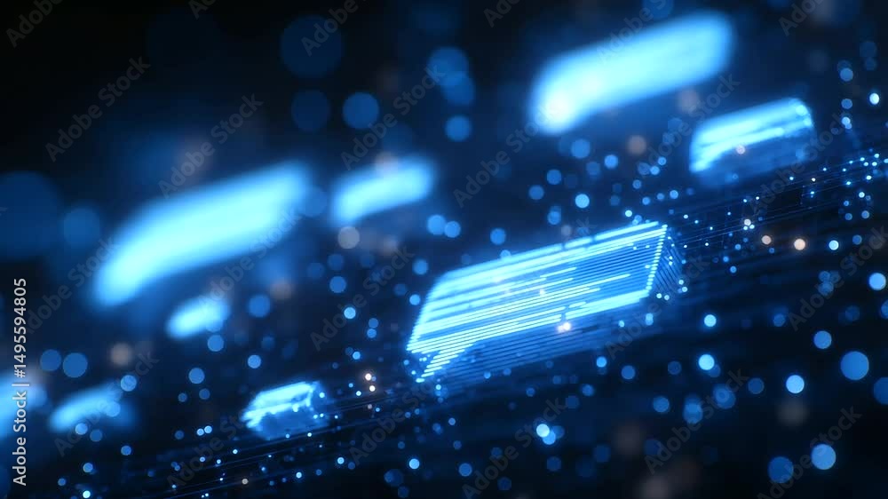 Poster cutting-edge 3d visualization of a digital communication interface.