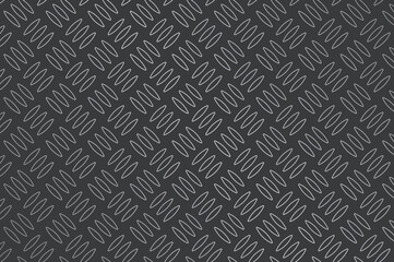 Dark gray diamond-plate metal texture with light gray crisscross pattern. Overhead view, seamless industrial background for grunge, machinery, or rugged design projects. Neutral lighting.