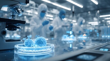 Futuristic Medical Research Scientists in a High-Tech Laboratory