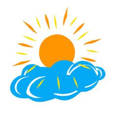 Stylized cheerful sun above a whimsical cloud on a dark background image