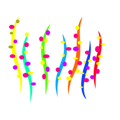 Vibrant whimsical lines adorned with colorful dots against stark black backdrop