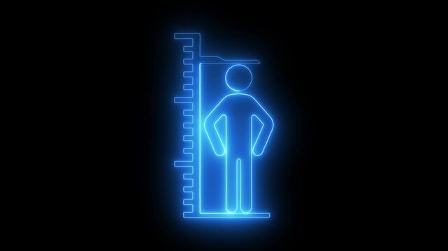 neon line Measuring height body icon isolated neon animation video on black background.