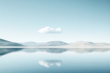 Fototapeta premium Serene mountain lake landscape minimalist cloud reflection