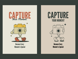 Retro Poster or Wall Art Featuring a Cartoon Camera Character Vector IllustrationTie