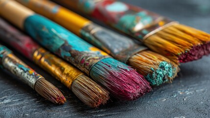Fototapeta premium Used Paintbrushes Close Up